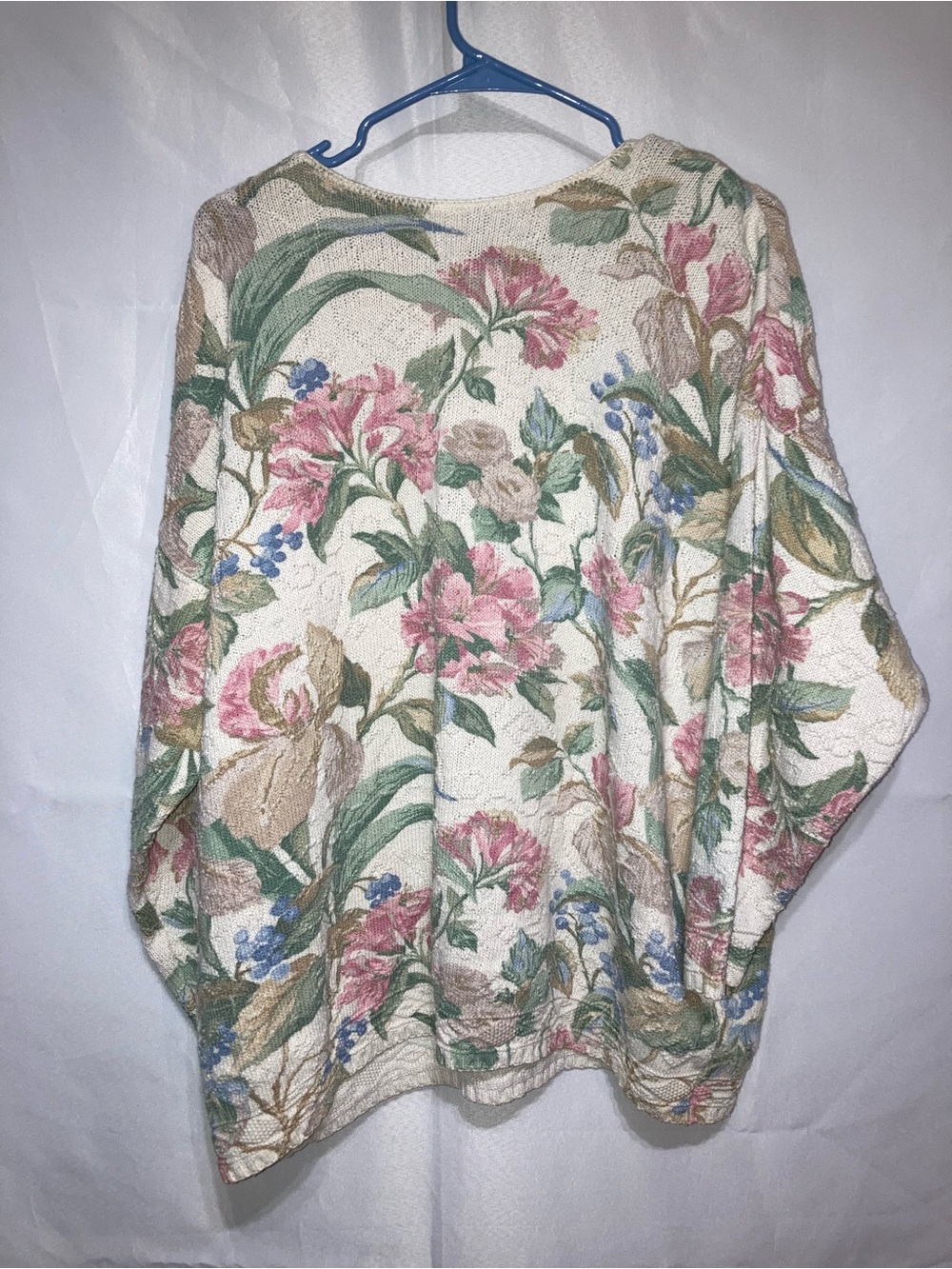 Vintage Floral Crewneck Sweater in Cream with Pink Floral Print - Picture 3 of 5